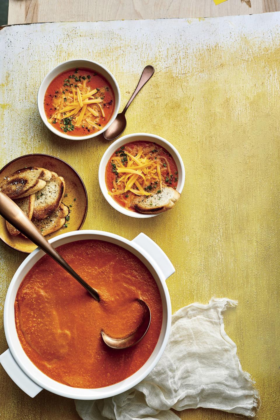 Roasted Tomato Soup with Cheddar Cheese