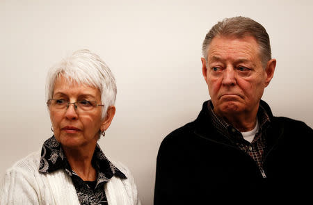 Family members of Westminster Bridge attack victims Melissa and Kurt Cochran attend a news conference at New Scotland Yard, in London, Britain, March 27, 2017. REUTERS/Stefan Wermuth