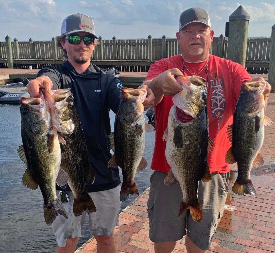 Anthony Cilladi, left, and Chad Schroeder  had 27.09 pounds and also big bass with a 9.65 pounder to win the Xtreme Bass Series Lake Toho Division tournament Jan. 22. on Lake Toho. 