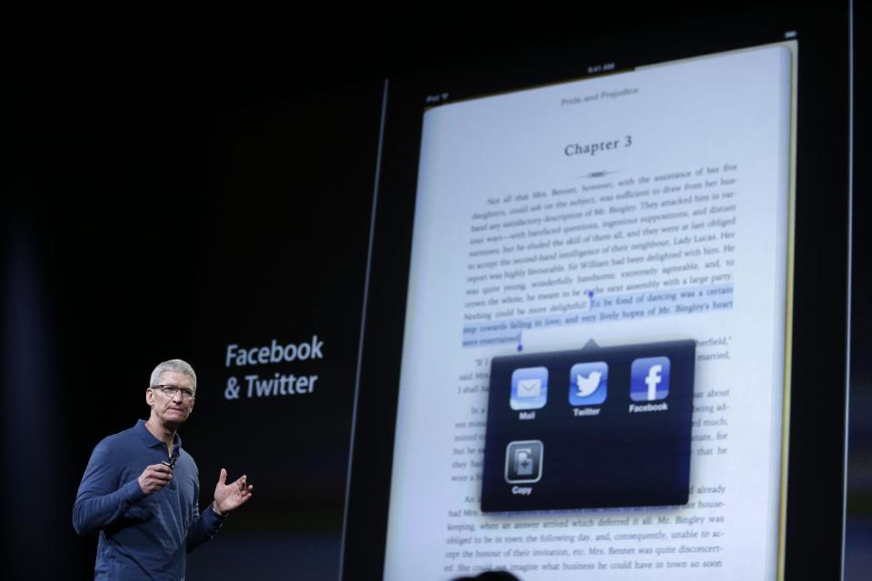 Apple CEO Tim Cook speaks during an event to announce new products in San Jose, Calif., Tuesday, Oct.  23, 2012. (AP Photo/Marcio Jose Sanchez)