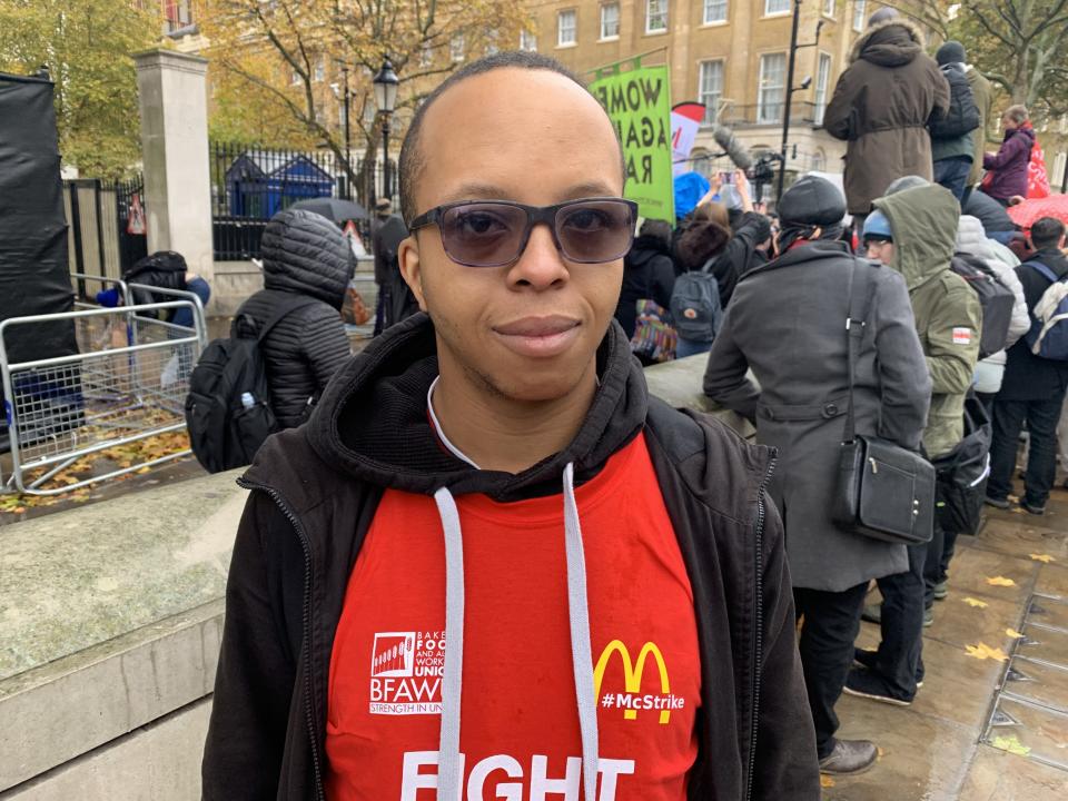 Daniel Nkwocha-Dyer at a McStrike protest. Photo: Yahoo Finance UK / Tom Belger