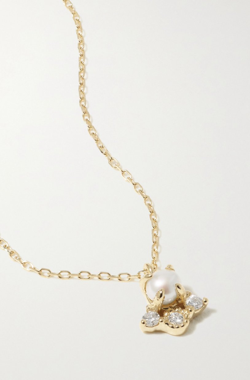 The Little Things 14-karat Gold, Diamond and Pearl necklace