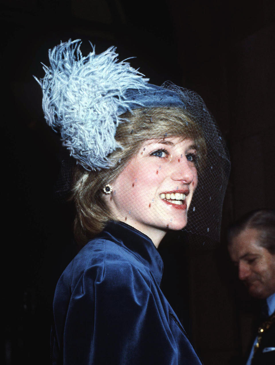 Diana, Princess of Wales, visits University College Hospital in London in December 1982. She wears a John Boyd hat and a velvet suit by Caroline Charles.