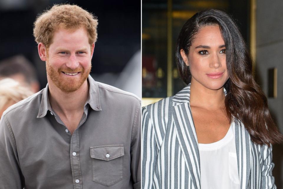 WIGAN, ENGLAND - JULY 05: Prince Harry visits The Blair Project at Three Sisters Raceway on July 5, 2016 in Wigan, England. (Photo by Mark Cuthbert/UK Press via Getty Images); NEW YORK, NY - JULY 14: Actress Meghan Markle leaves the "Today Show" taping at NBC Rockefeller Center Studios on July 14, 2016 in New York City. (Photo by Ray Tamarra/GC Images)