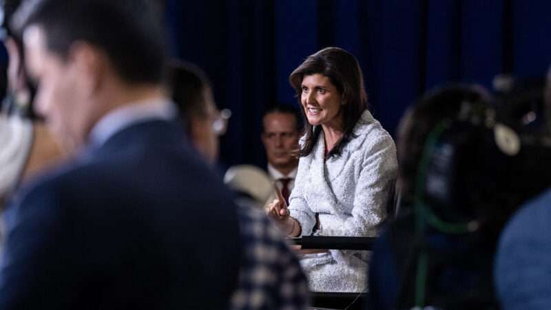 Former South Carolina Gov. Nikki Haley in the spin room after the first Republican presidential candidate debate of the 2024 election cycle.