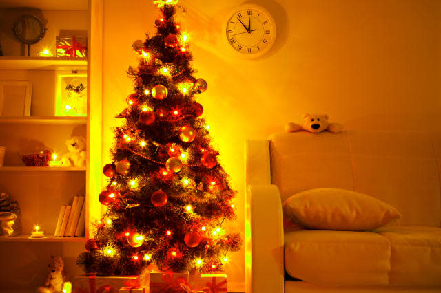 a lighted christmas tree with...