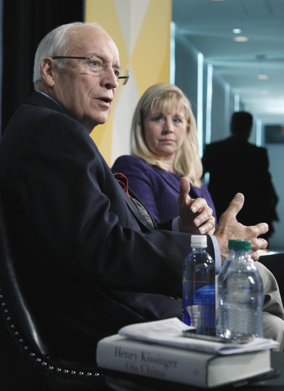 Former Vice President Dick Cheney, accompanied by his daughter Liz Cheney, addresses the third annual Washington Ideas Forum at the Newseum in Washington, Thursday Oct. 6, 2011. (AP Photo/Manuel Balce Ceneta)