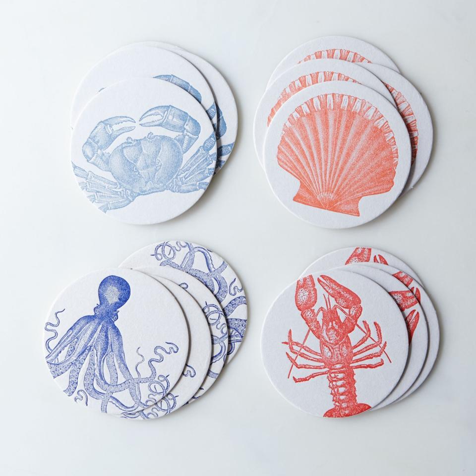 5) Sea Letterpress Coasters (Set of 16)