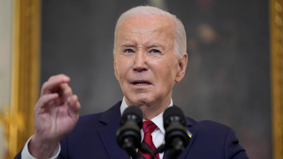 PHOTO: President Joe Biden speaks before signing a $95 billion Ukraine aid package that also includes support for Israel, Taiwan, and other allies, in the State Dining Room of the White House, April 24, 2024. (Evan Vucci/AP)