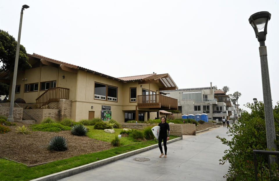 A lifeguard training center on Manhattan Beach, Calif., is pictured on Tuesday, June 28, 2022. The Los Angeles County Board of Supervisors voted Tuesday to return ownership of the prime California beachfront property to descendants of a Black couple who built a resort for African Americans but were stripped of the land in the 1920s. (Brittany Murray/The Orange County Register via AP)