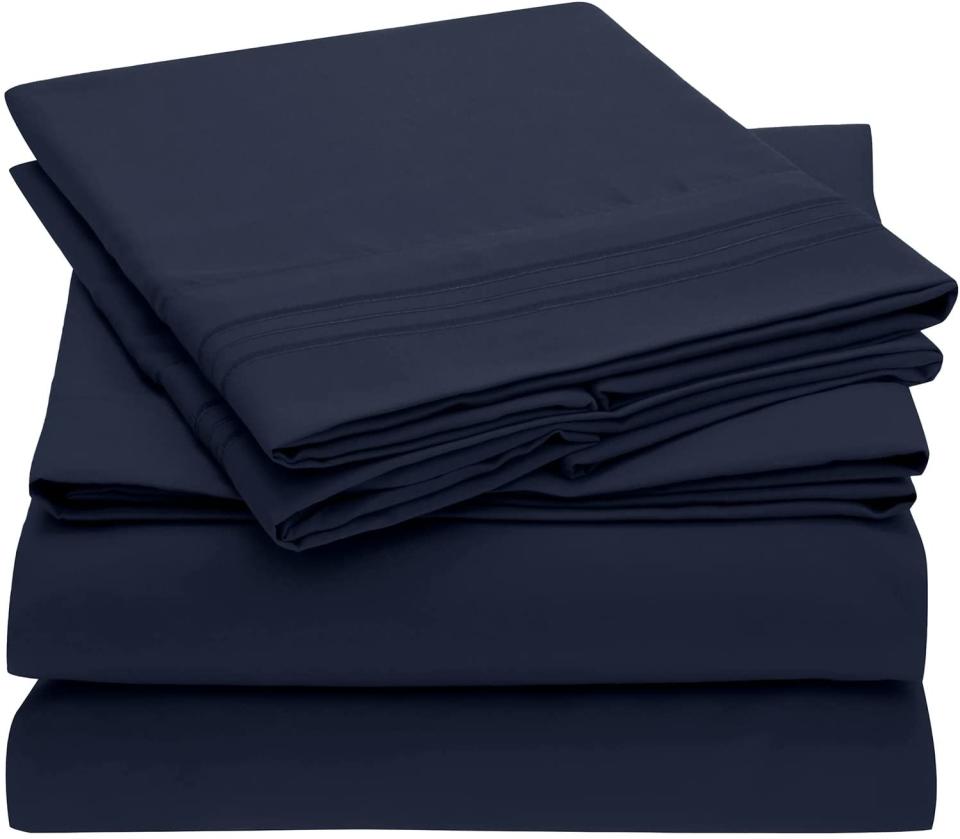 best cooling sheets, Mellani Blue Sheet Set on a white background