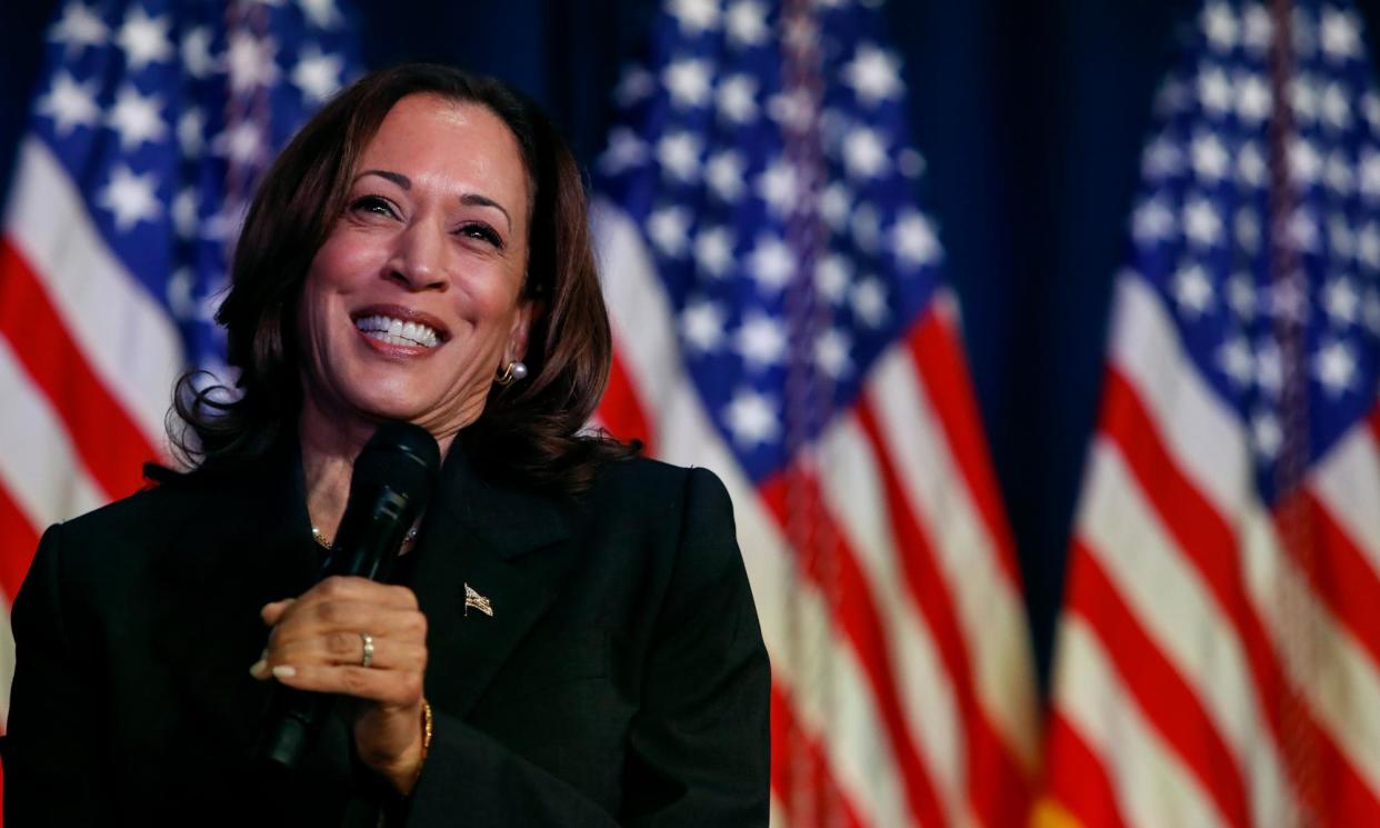 <span>Kamala Harris in Kalamazoo, Michigan, on 17 July 2024.</span><span>Photograph: Chris duMond/Getty Images</span>