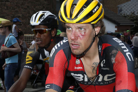 BMC Racing rider Daniel Oss of Italy reacts during the third stage July 6, 2015. REUTERS/Benoit Tessier