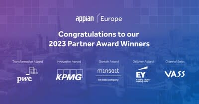 Appian recognizes EY, KPMG, Minsait (Indra), PwC, and VASS at London awards ceremony for process automation excellence.