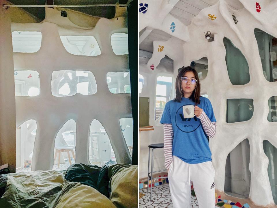 The author inside the livable sculpture airbnb in Rome