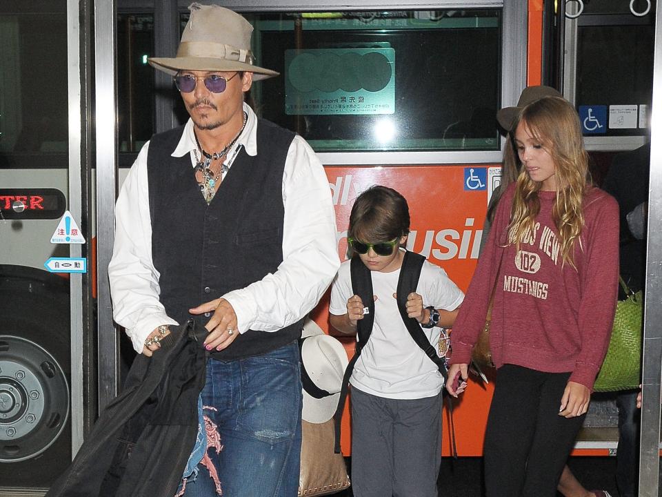 Johnny Depp, son Jack Depp, and daughter Lily-Rose Depp in 2013.