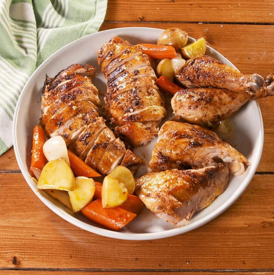 <p>A <a href="https://www.delish.com/uk/chicken-recipes/" rel="nofollow noopener" target="_blank" data-ylk="slk:chicken;elm:context_link;itc:0;sec:content-canvas" class="link ">chicken</a> roasted over an entire can of beer? You better believe it. It guarantees a juicy, tender chicken that is full of flavour. </p><p>Get the <a href="https://www.delish.com/uk/cooking/recipes/a30496961/beer-can-chicken-recipe/" rel="nofollow noopener" target="_blank" data-ylk="slk:Beer Can Chicken;elm:context_link;itc:0;sec:content-canvas" class="link ">Beer Can Chicken</a> recipe.</p>