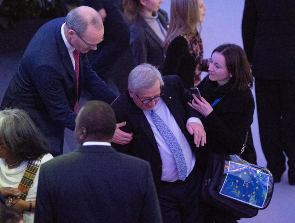 European commission president Jean-Claude Juncker misses a step at a dinner in Vienna on Monday. Photo: Getty