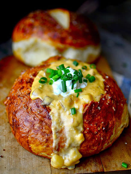 POTATO HAM SOUP IN PRETZEL BOWLS