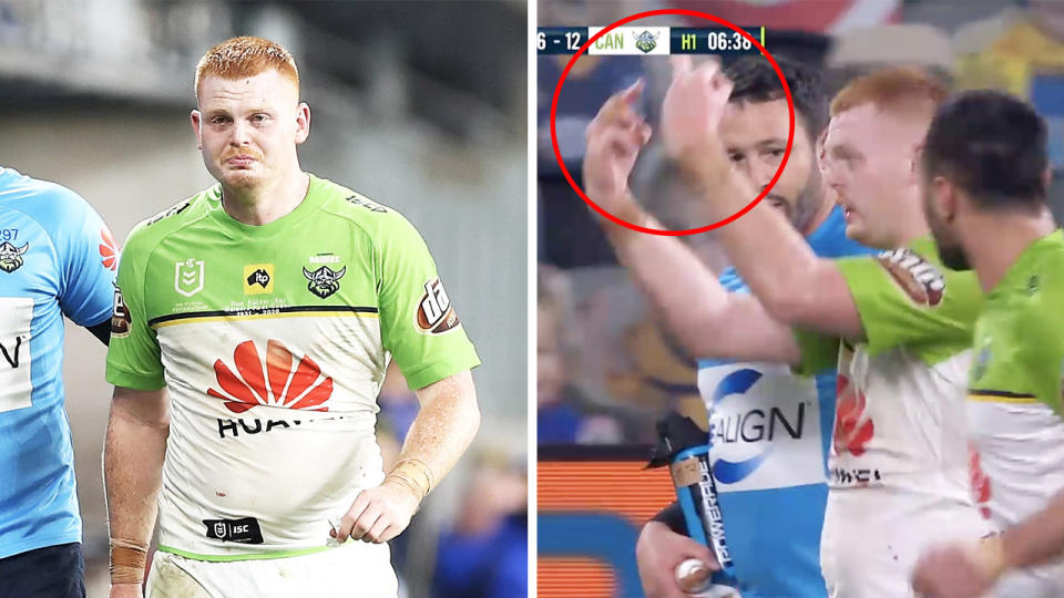 The Raiders have jumped to the defence of Corey Horsburgh after he flipped the crowd the bird after he was booed off the field following an injury. (Getty Images/Fox Sports)