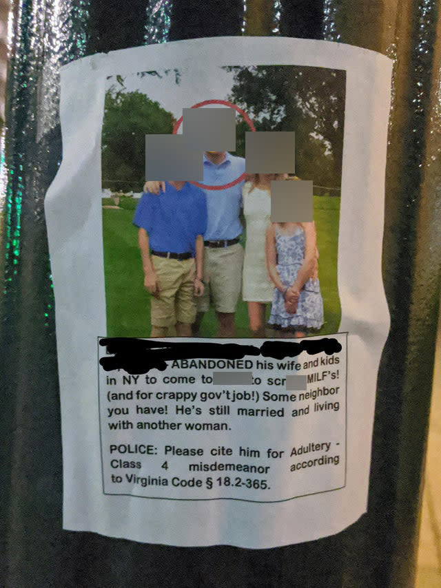 Flyer of cheating man and family with humiliating public call out