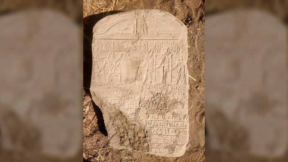 This tablet was found near the sphinx and has hieroglyphic and demotic (a script derived from hieroglyphs) writing on it.