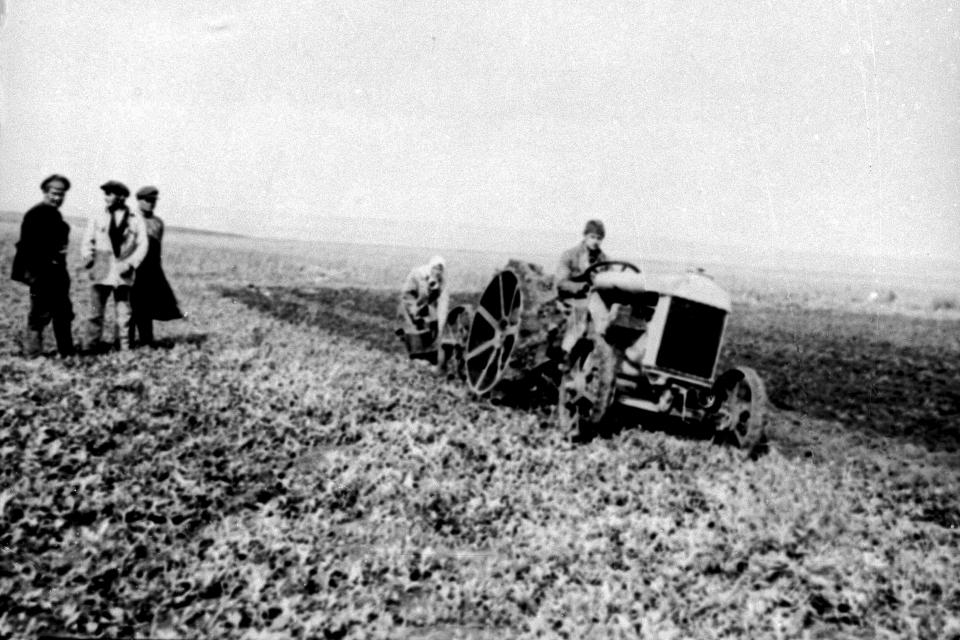 FILE - A tractor is used in the farming district of Russia, 1923. Stalin implemented collectivization, in which private landholdings were incorporated into state and collective farms. (AP Photo/File)