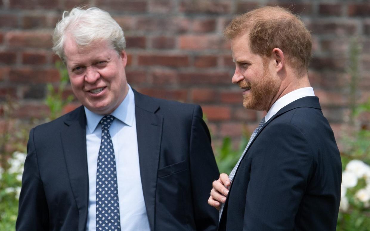 The Duke of Sussex with Earl Spencer during the unveiling of a statue of Diana, Princess of Wales on what would have been her 60th birthday on July 1 2021 - Dominic Lipinski/PA
