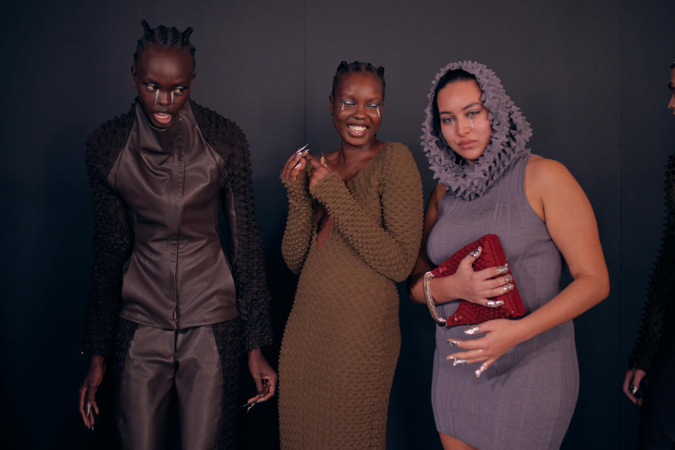 Backstage at the Chet Lo fall 2024 ready-to-wear show at London Fashion Week.