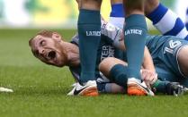 Britain Football Soccer - Reading v Wigan Athletic - Sky Bet Championship - The Madejski Stadium - 29/4/17 Wigan Athletic's Shaun MacDonald after a suspected broken leg Mandatory Credit: Action Images / Adam Holt Livepic