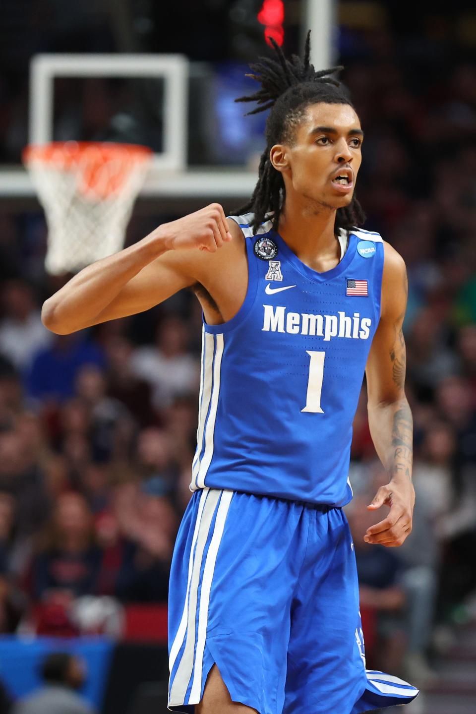 Emoni Bates, shown during a Memphis Tigers game against the Gonzaga Bulldogs on March 19, 2022.