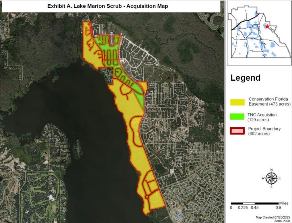 This Polk County presentation shows the land to be acquired for the Lake Marion Scrub, on Lake Marion between Haines City and Poinciana. The yellow area will be acquired by Conservation Florida, the green by The Nature Conservancy.
