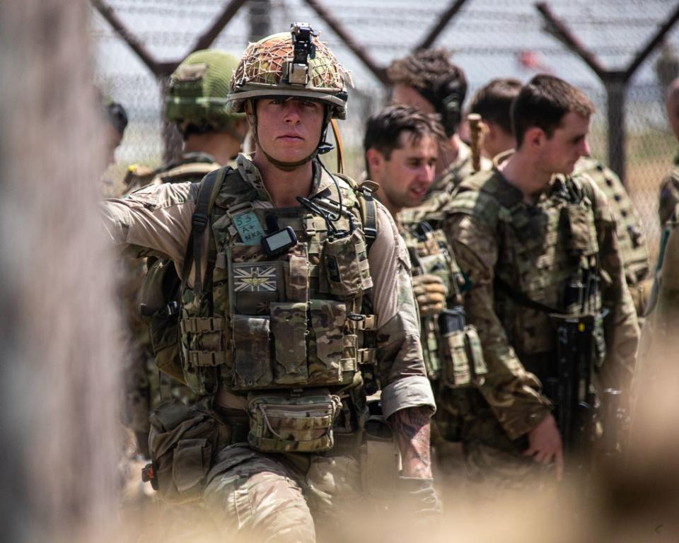 Members of the UK Armed Forces taking part in the evacuation of entitled personnel from Kabul airport in Afghanistan (MoD/PA) (PA Media)