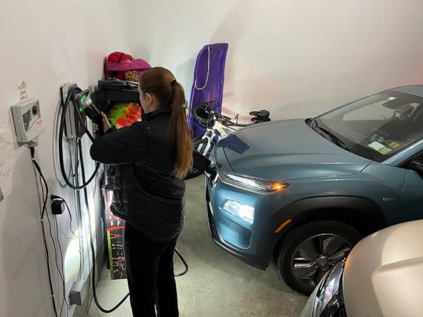 PHOTO: Steve Hammes leased a 2020 Kona Electric for his teenage daughter Maddie. He recently installed a home charger in his upstate New York garage. (Courtesy of Steve Hammes)