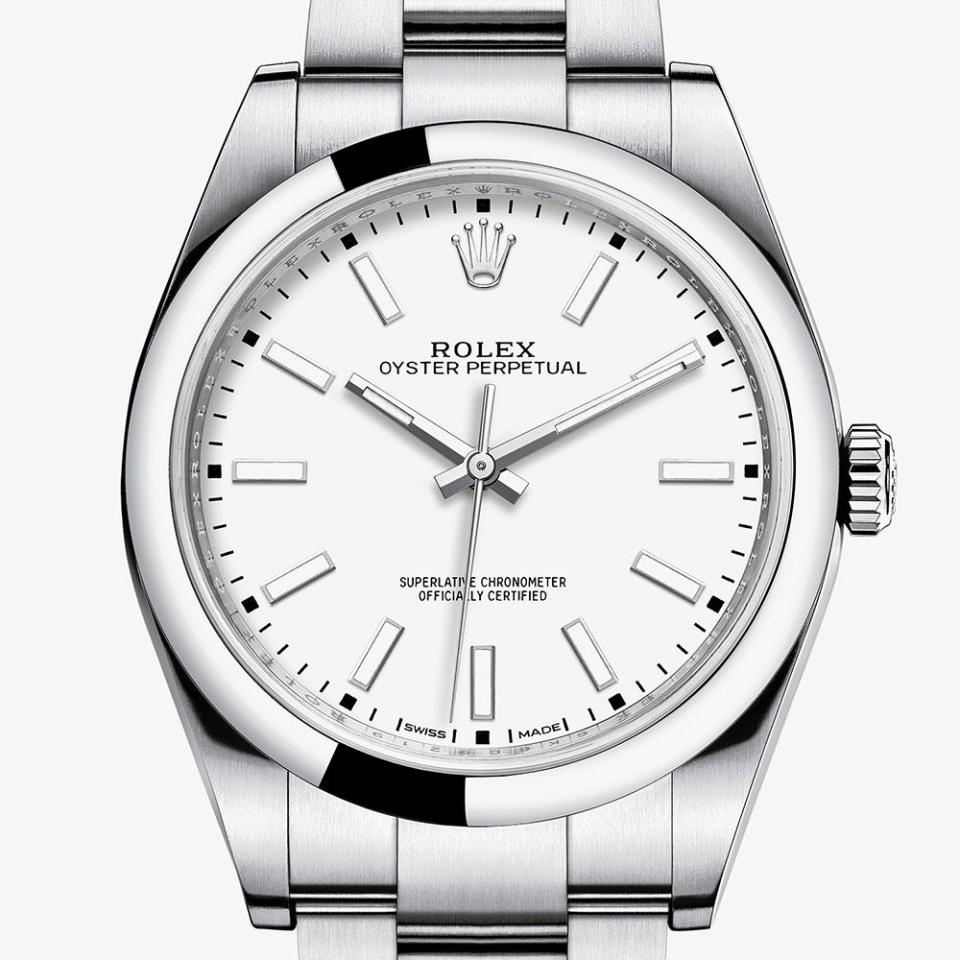 <p><a class="link " href="https://www.rolex.com/watches/oyster-perpetual/m114300-0004.html" rel="nofollow noopener" target="_blank" data-ylk="slk:SHOP;elm:context_link;itc:0;sec:content-canvas">SHOP</a></p><p>In a line-up defined by headliners – the Daytona, the Submariner, the Explorer – it would be easy to leave out Rolex’s simplest offering. But if you wanted one watch that would look right with every outfit and in every situation for the rest of your life, that was distinctive without being flashy, this would be it. Though it has been around for decades, the Oyster Perpetual received an update in 2015 that included the a new 39mm case (up from 36mm), an oyster bracelet and an run of hand-finished dials in blue, grape red and dark rhodium.</p><p>£4,500; <a href="https://www.rolex.com/watches/oyster-perpetual/m114300-0004.html" rel="nofollow noopener" target="_blank" data-ylk="slk:rolex.com;elm:context_link;itc:0;sec:content-canvas" class="link ">rolex.com</a></p>