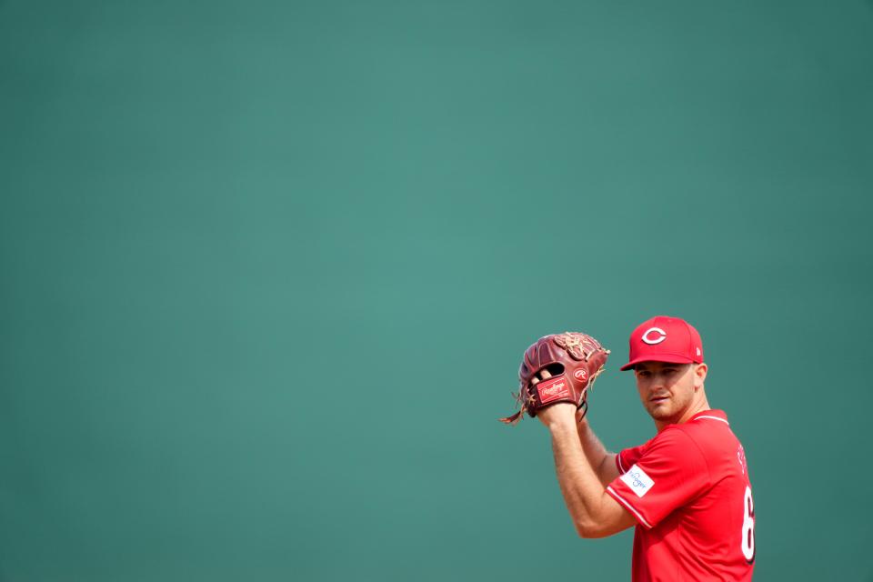 Carson Spiers, here pitching in a spring game late last month, was among five players who were returned to minor league camp Friday. The Reds like Spiers' ability to start or pitch out of the bullpen.