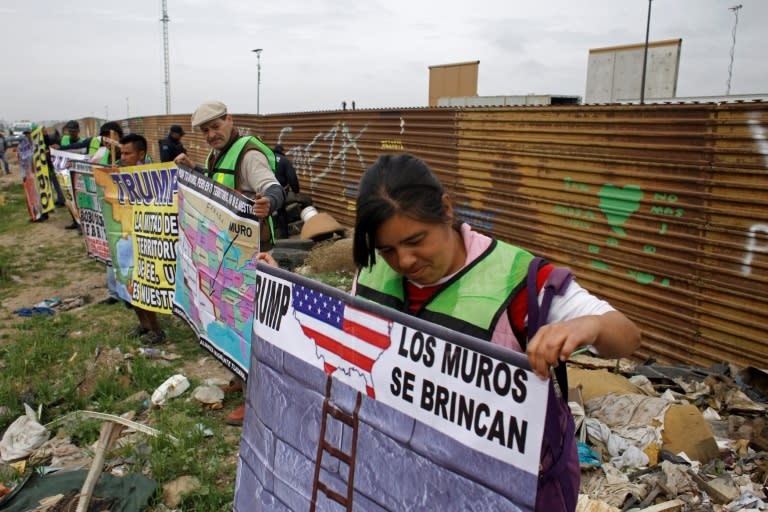 Before Trump's visit, demonstrators protested his migration policies on the Mexican side of the border in Tijuana