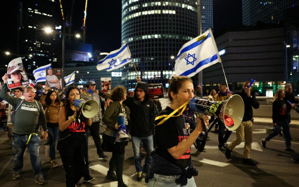 People demonstrate in Tel Aviv