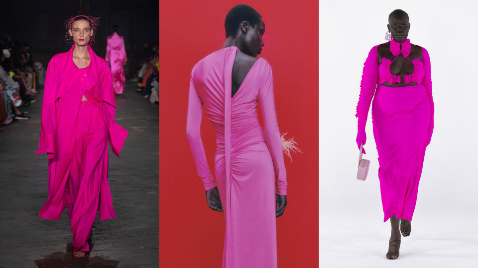 pink color trend for winter 2022 2023 at Christopher John Rogers, Victoria Beckham, & AZ Factory