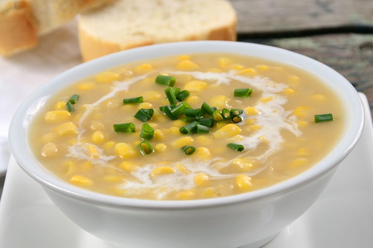 A hearty bowl of cream of corn soup.
