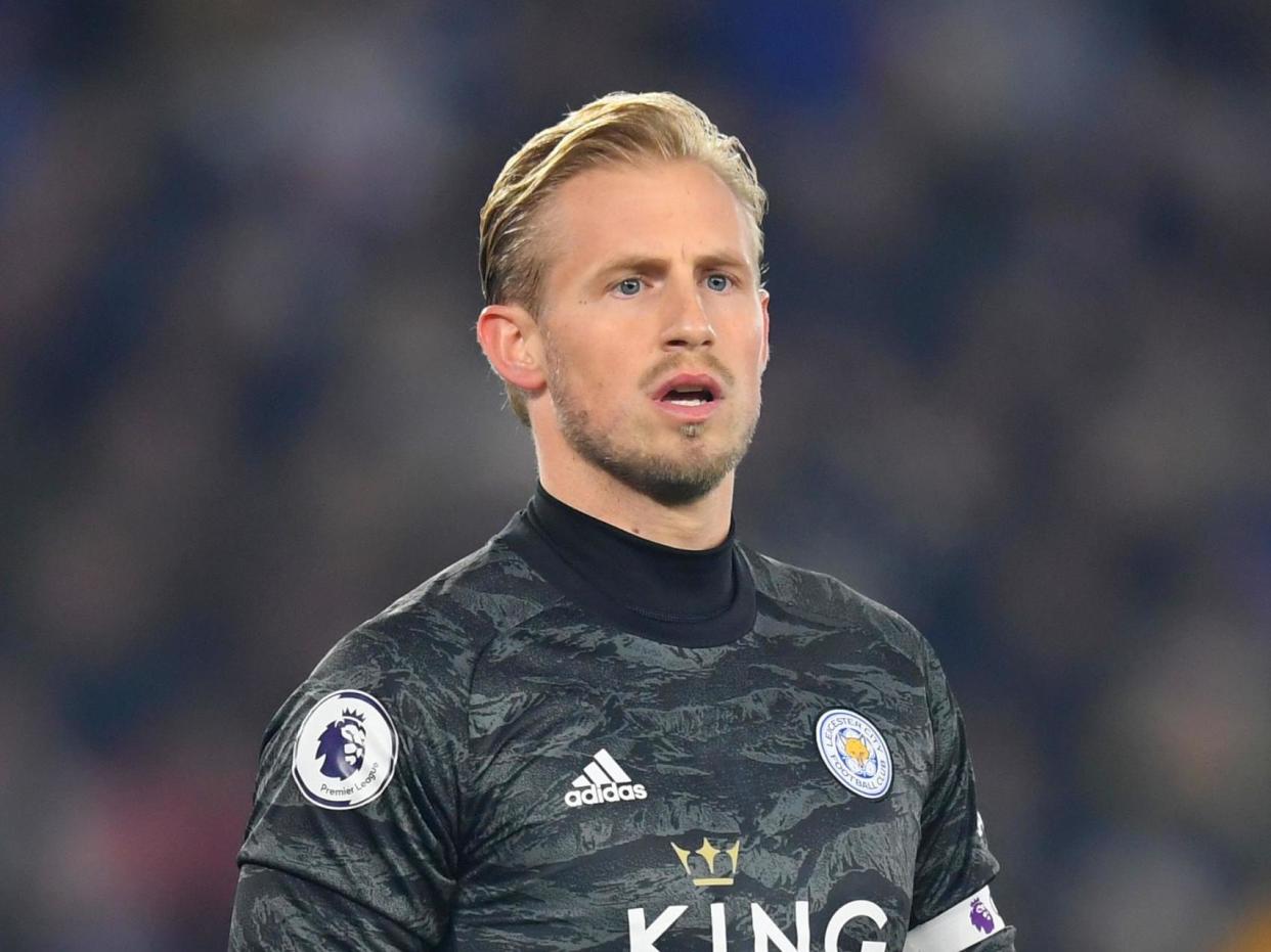 Leicester goalkeeper Kasper Schmeichel, whose father played in goal for Manchester United: Getty Images