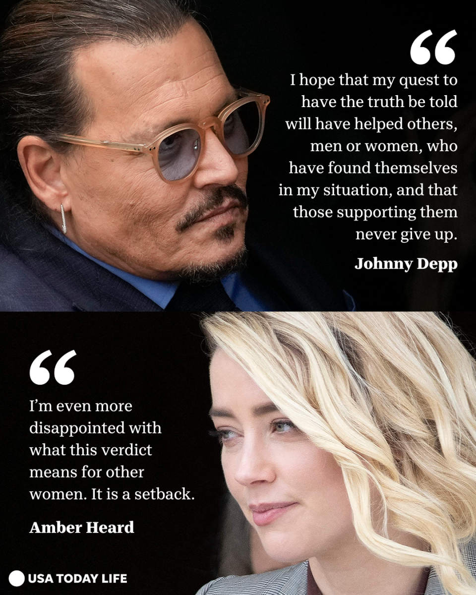 Johnny Depp and Amber Heard react to the outcome of the trial.