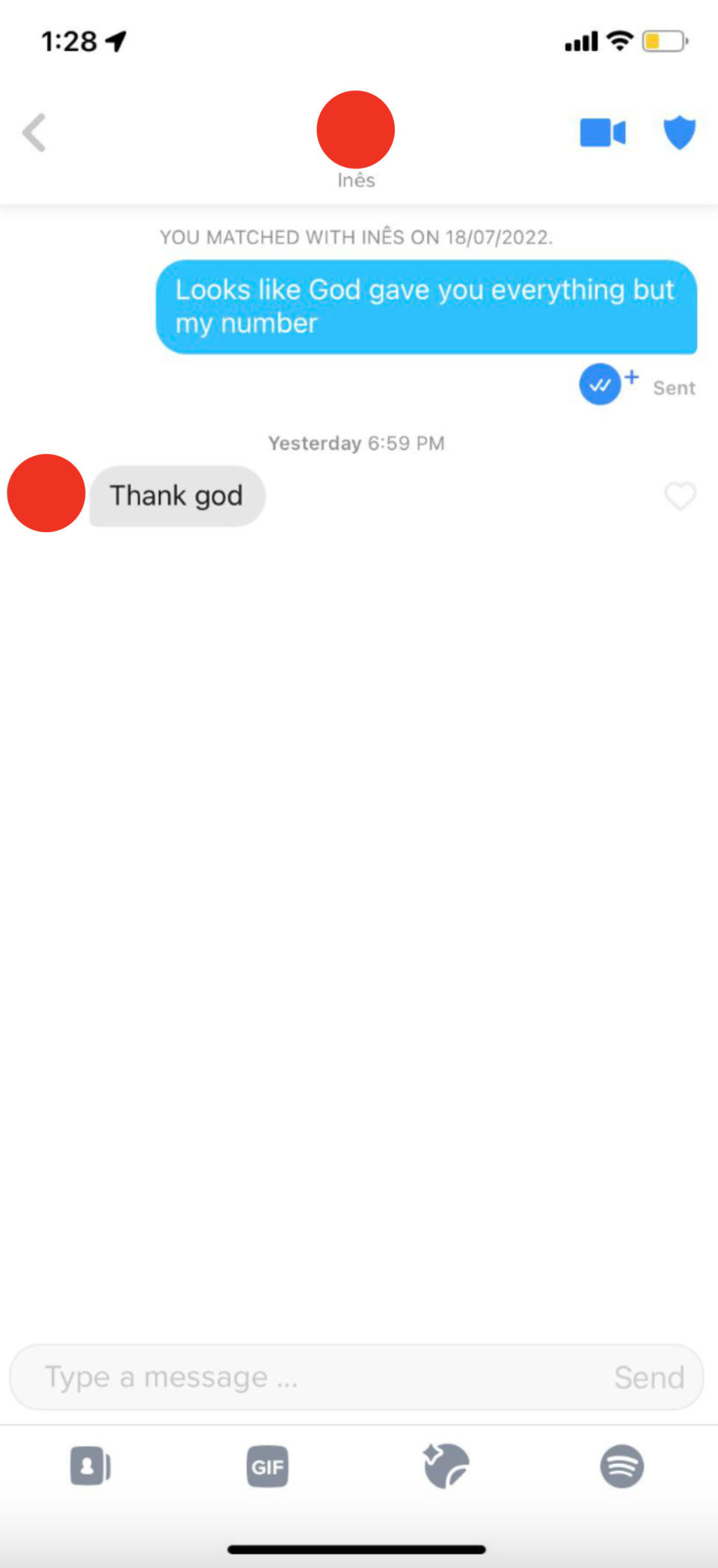 Message exchange ending in, "thank god"