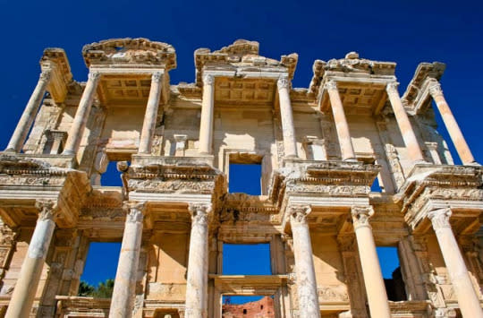 EPHESUS Located near present-day Selçuk in Izmir Province, Ephesus was once the most important Greco-Roman city in the Eastern Mediterranean and one of the best-preserved ancient sites in the world. The site tells the story of a powerful trading port and sacred settlement to the cult of Artemis. It was later conquered by the Romans and became an important Christian site, where the Third Ecumenical Council declared Mary the Mother of God. Ephesus was eventually conquered by the Byzantines and incorporated into the Ottoman Empire. Visitors today can see the Church of St. Mary, the Temple of Hadrian, Roman harbor baths, the Theater Gymnasium, amphitheater, and the incredible Library of Celsus. Insider Tip: In the summer, it’s best to go early or late in the day, when the sun is milder and the archeological site is less crowded. (Photo: Brent Wong/Shutterstock)