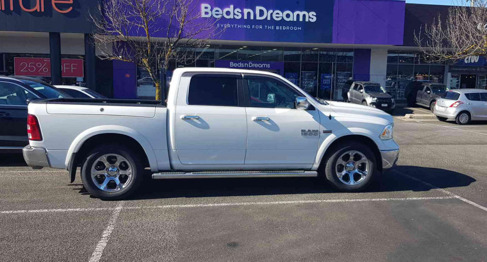 A photo of a large white SUV spotted in the car park of a Melbourne shopping centre.