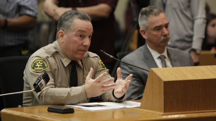 LOS ANGELES, CA-JANUARY 29, 2019: Los Angeles County Sheriff Alex Villanueva speaks in front of LA