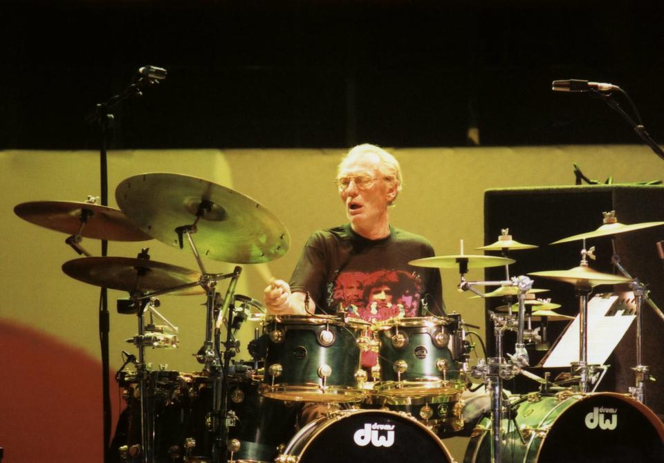 UNITED KINGDOM - MAY 05:  ROYAL ALBERT HALL  Photo of Ginger BAKER and CREAM, Ginger Baker performing live onstage at reunion concert  (Photo by Graham Wiltshire/Redferns)