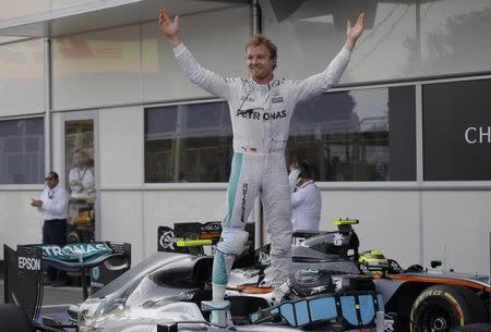 Formula One - Grand Prix of Europe - Baku, Azerbaijan - 19/6/16 - Mercedes Formula One driver Nico Rosberg of Germany celebrates winning the race. REUTERS/Maxim Shemetov