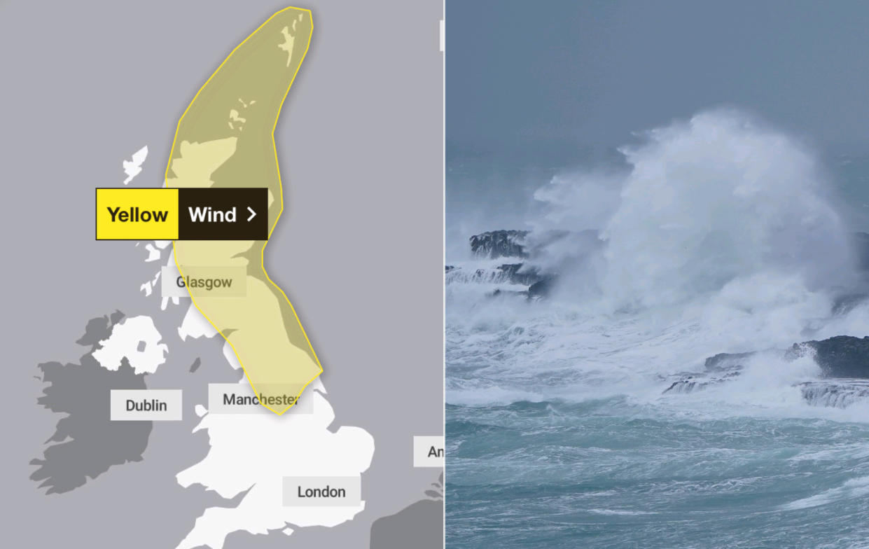 The Met Office has issued a weather warning as Storm Jocelyn continues its path across the UK. (Met Office/PA)