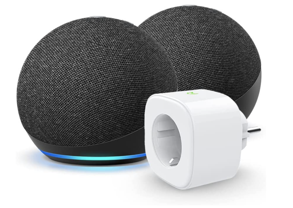 Echo Dot (4. Gen), 2er-Pack + Meross Smart Plug (WLAN-Steckdose)